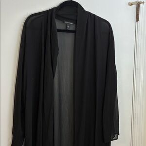 Eileen Fisher Black Sheer Silk Georgette Jacket Topper Kimono Duster Medium